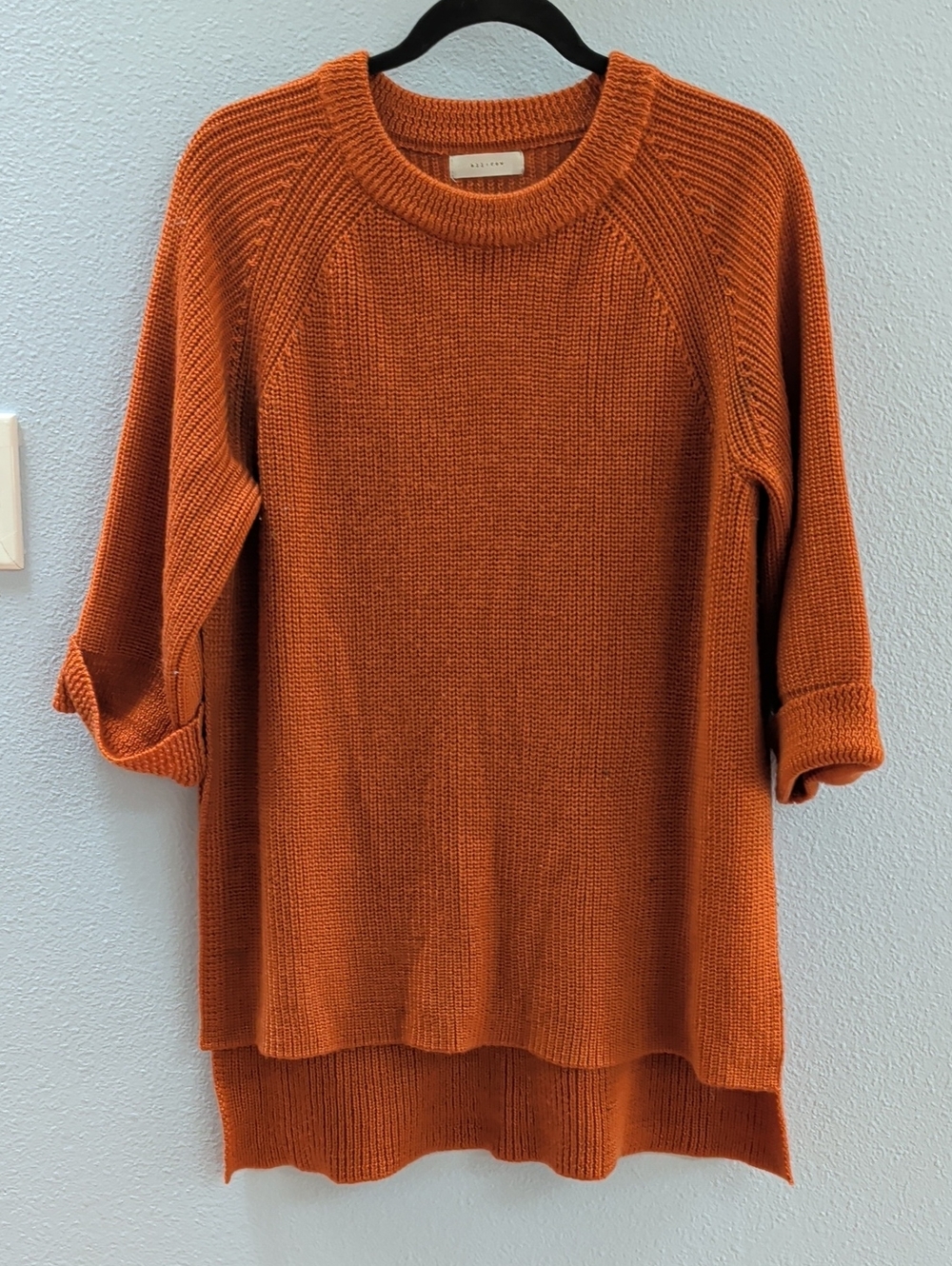 All:Row Split Open Sides Women’s Cozy Crewneck Tunic Sweater - Rust Orange